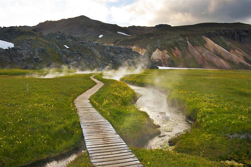 Chemin vers la souce d'eau chaude naturelle de Landmannalaugar - Islande