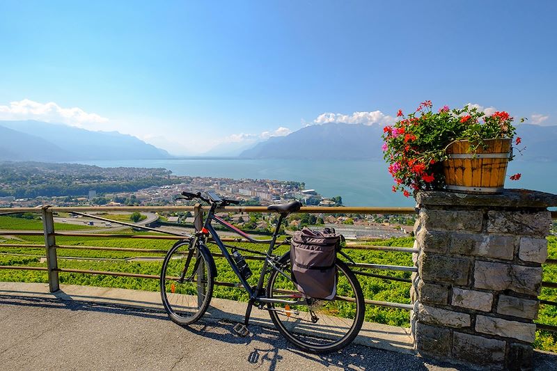 Vélo devant le lac Léman - Haute-Savoie - Suisse