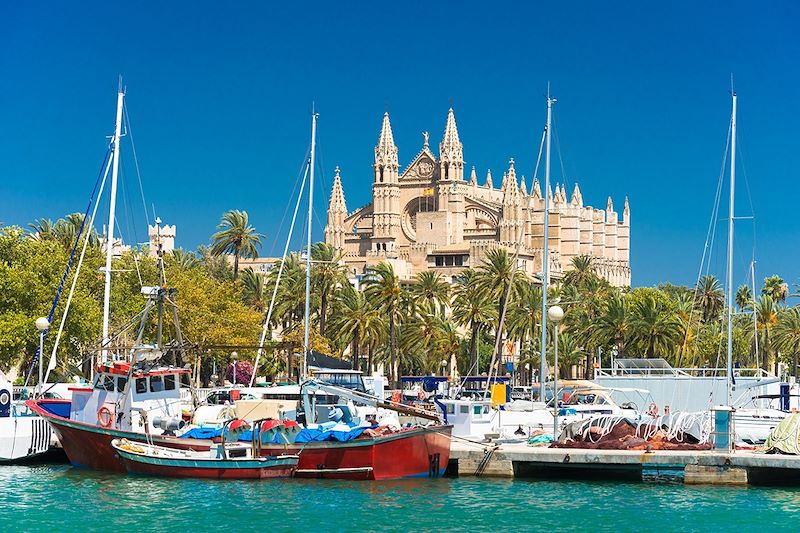 Vue sur le port et la cathédrale de Palma de Majorque - Espagne