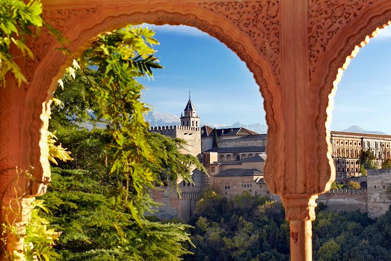 Vue du palais de l'Alhambra depuis l'Albaicín à Grenade - Andalousie - Espagne