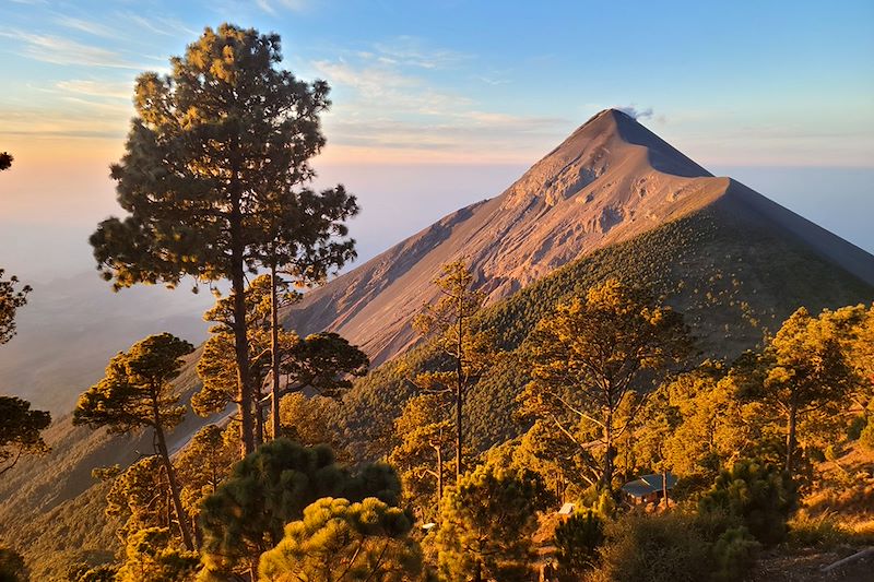 Volcan Fuego vue du volcan Acatenango à l'aube - Guatemala