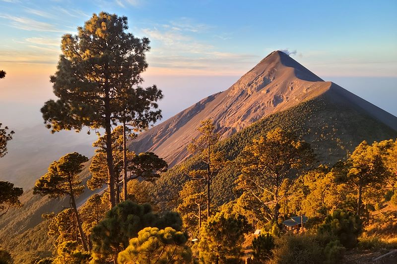 Volcan Fuego vue du volcan Acatenango à l'aube - Guatemala