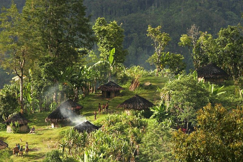 Village de l'Irian Jaya, ou Nouvelle-Guinée occidentale - Indonésie