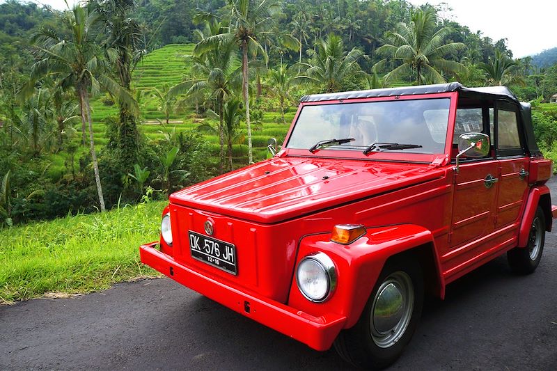 En voiture décapotable à Jatiluwih - Bali - Indonésie