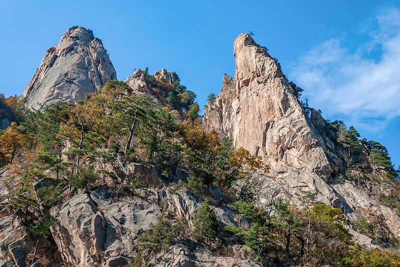 Rock mountain with changing leaves at Seoraksan National Park