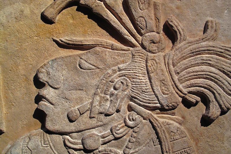 Détail d'un bas-relief du site de Yaxchilan - Chiapas - Mexique