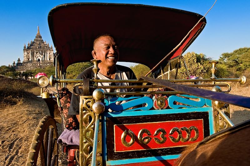 Charette devant la Pagode Thatbyinnyu - Bagan - Birmanie