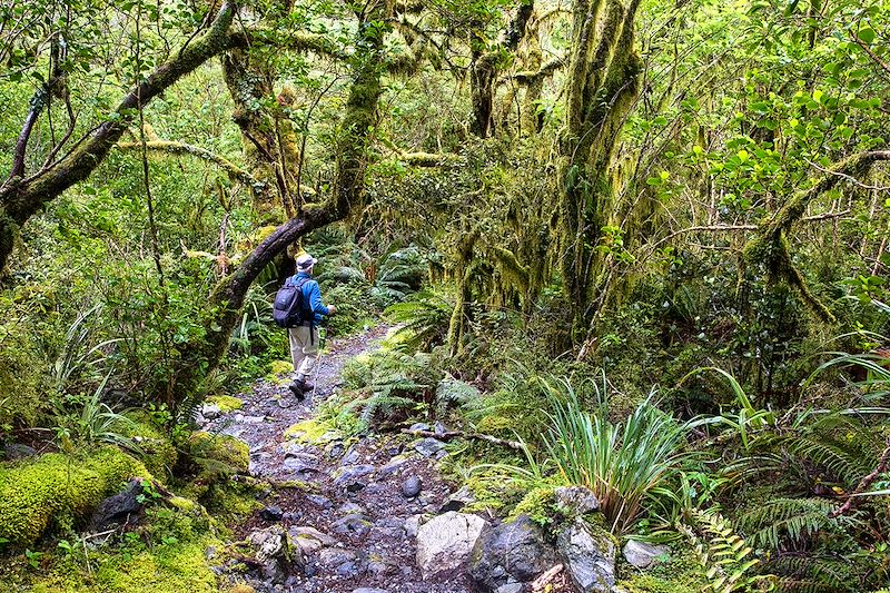 Randonneur sur le Milford Track - Parc national de Fiordland - Nouvelle-Zélande