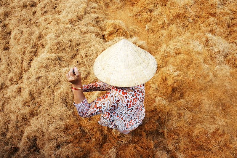 Travail de la noix de coco à Ben Tre - Delta du Mekong - Vietnam