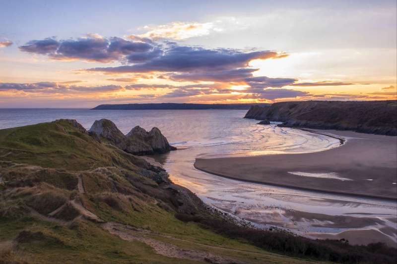 Coucher de soleil sur Three Cliffs Bay - Pays de Galles - Royaume-Uni