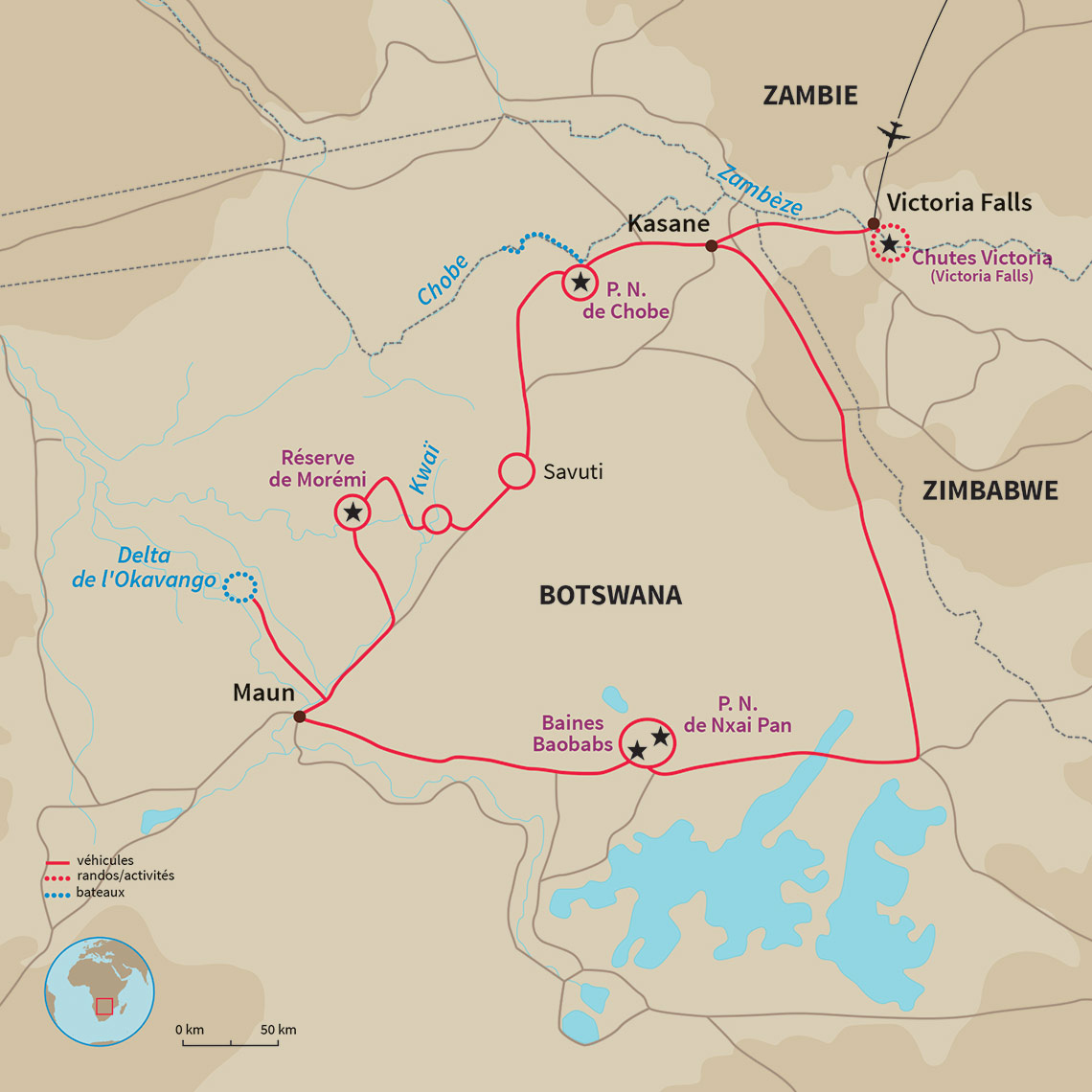 Carte Botswana : Échappée sauvage au Botswana !