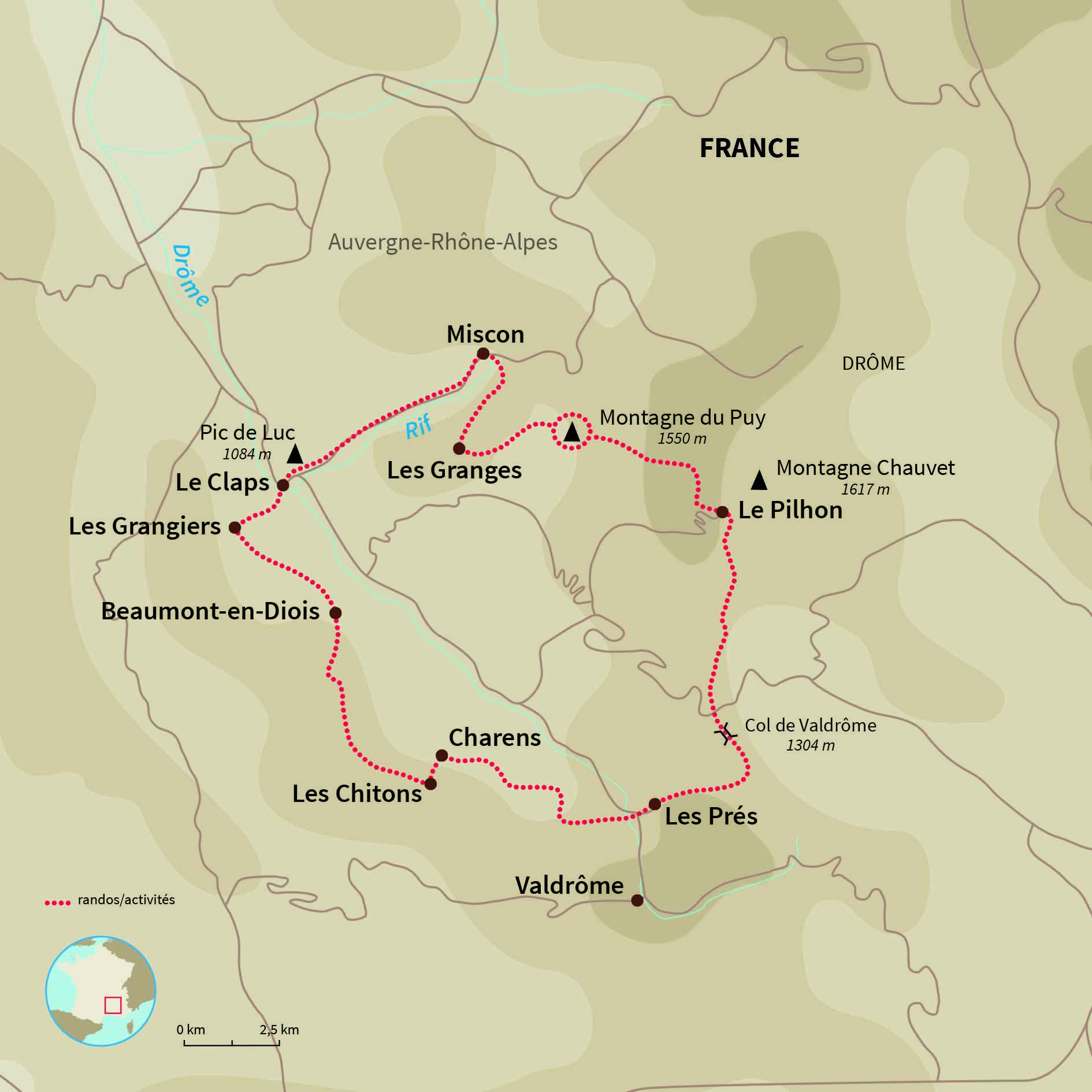 Carte France : Les sources de la Drôme au rythme des ânes !