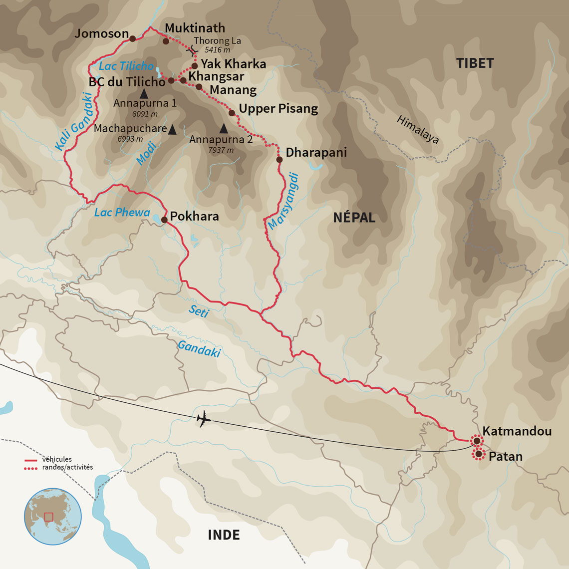 Carte Népal : La diagonale des Annapurnas