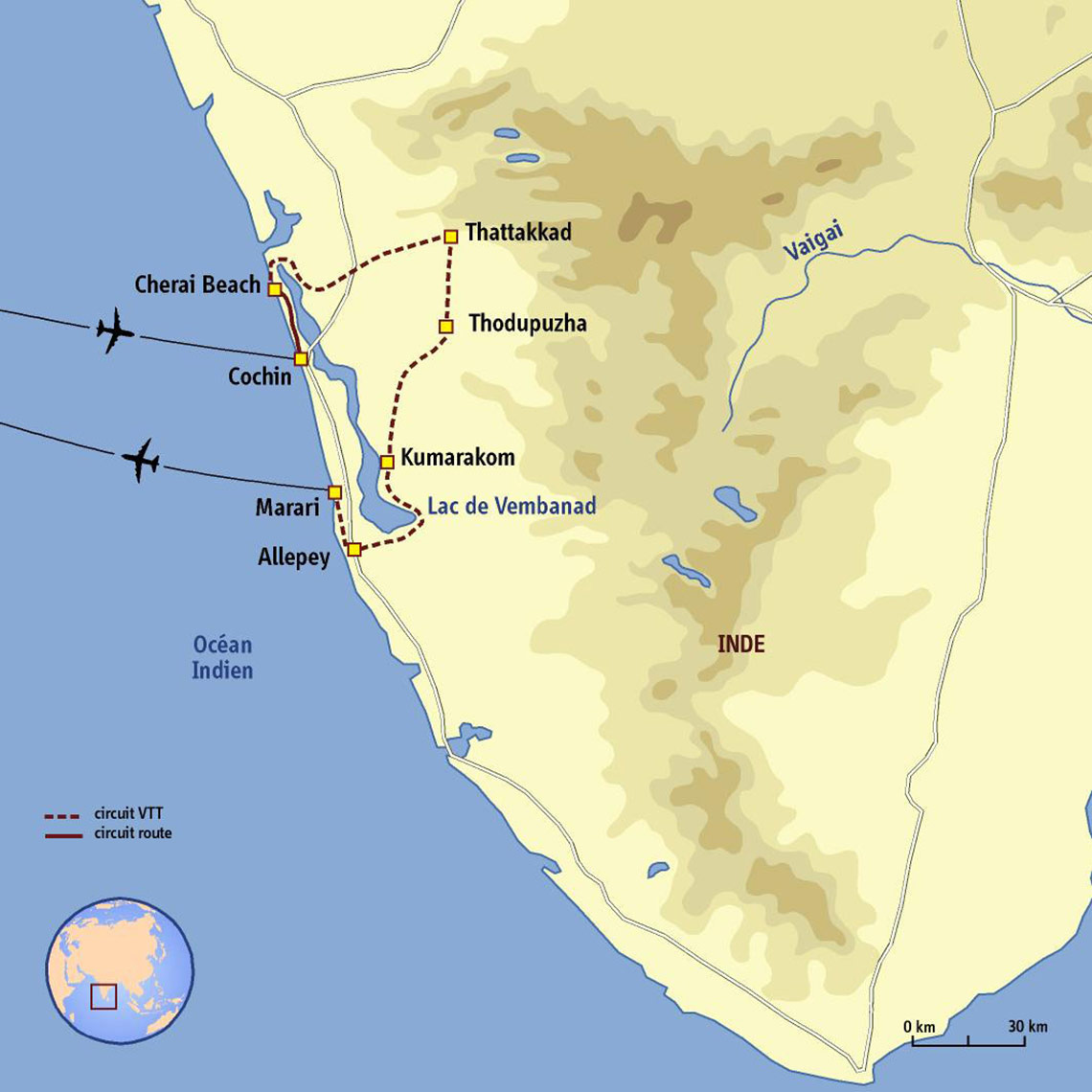 Carte Inde : Belle échappée au Kerala (VTT)