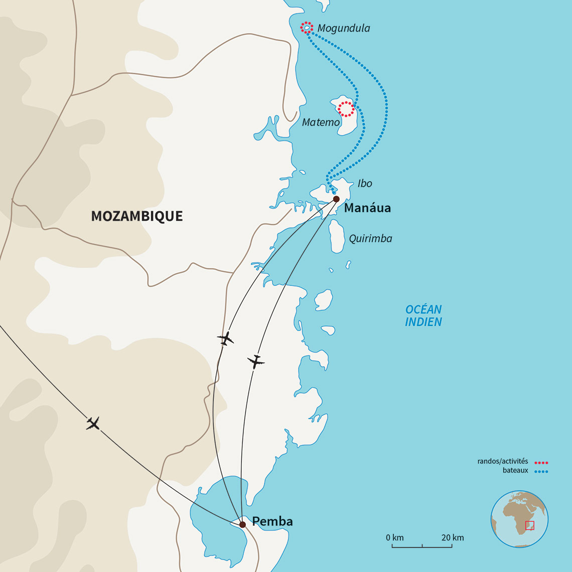 Carte Mozambique : Croisière et rencontres au Mozambique