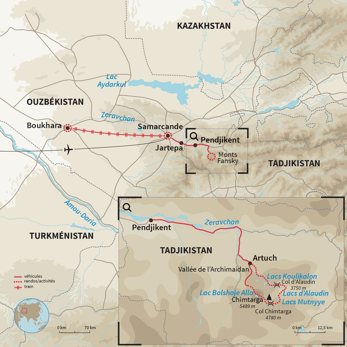 Carte Ouzbékistan : Samarcande, Boukhara et sommets Tadjiks