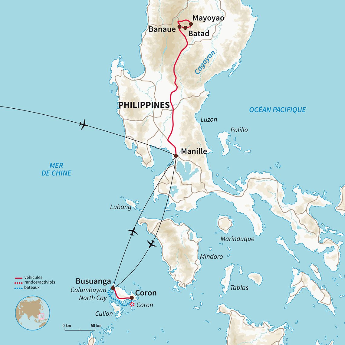 Carte Philippines : Tribus Ifugao et archipel de Busuanga 