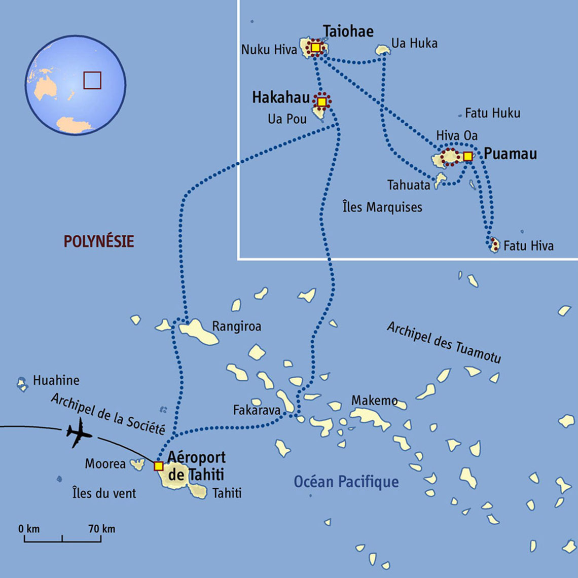 Carte Polynésie : Les îles Marquises à bord de l'Aranui