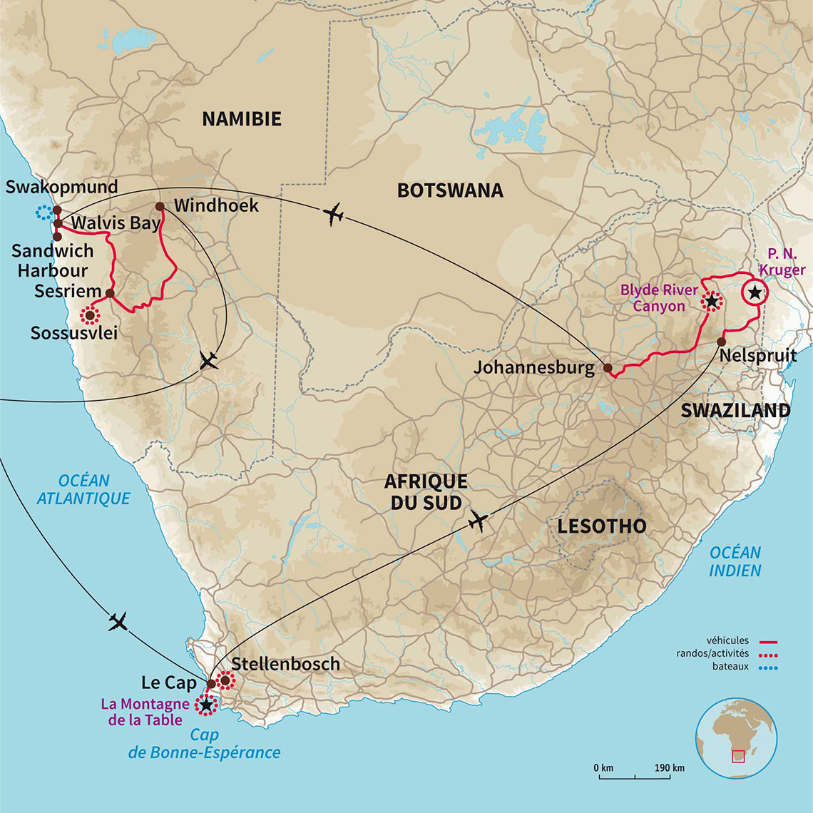 Carte Afrique du sud : Afrique du sud & Namibie, aventure australe