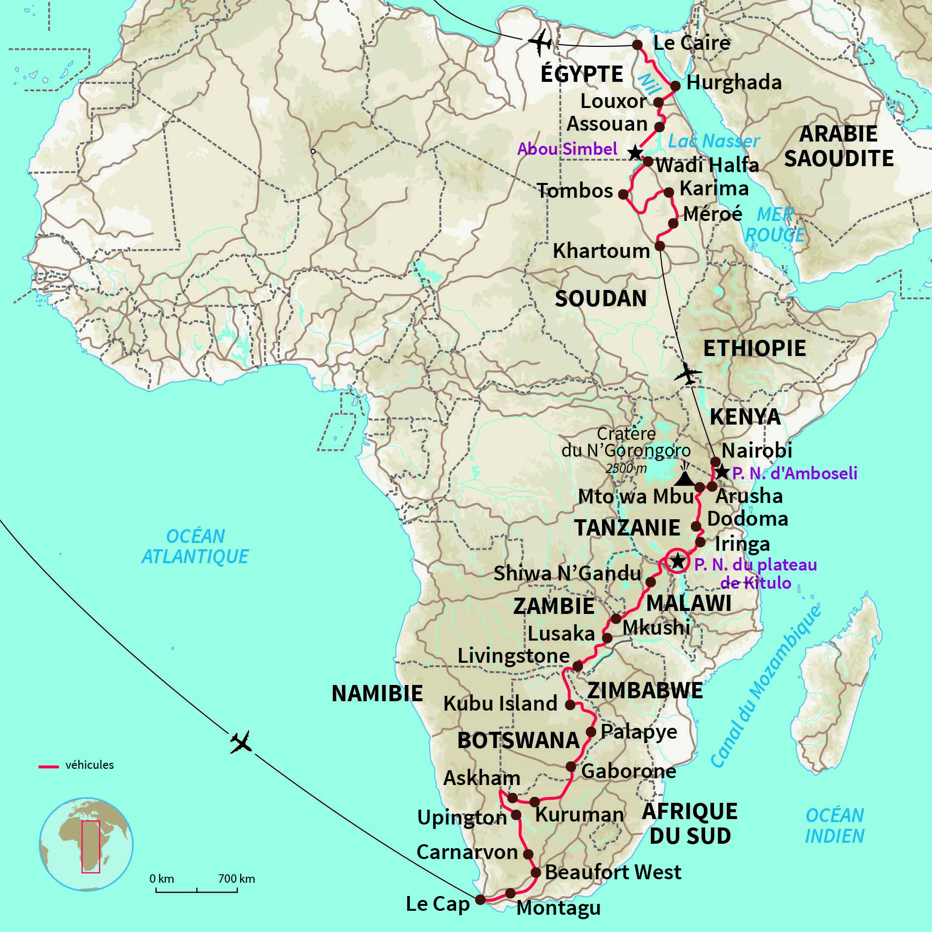 Carte Afrique du sud : Rallye / Raid du Cap au Caire