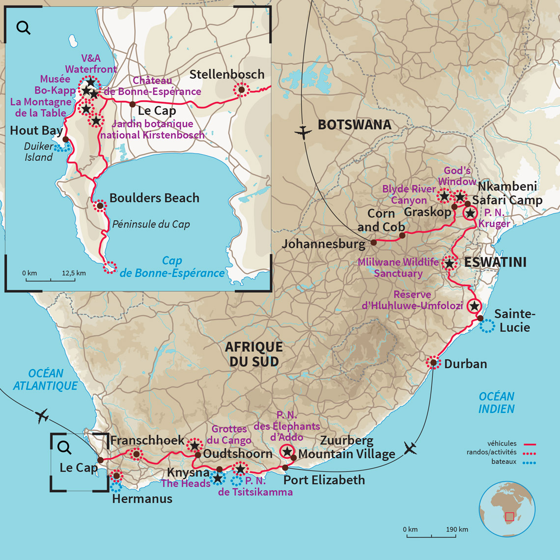 Carte Afrique du sud : Du Kruger au Cap de Bonne-Espérance