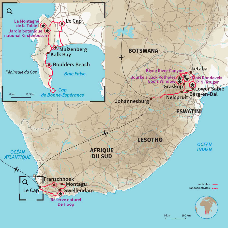 Carte Afrique du Sud : Aventure du Kruger au Cap