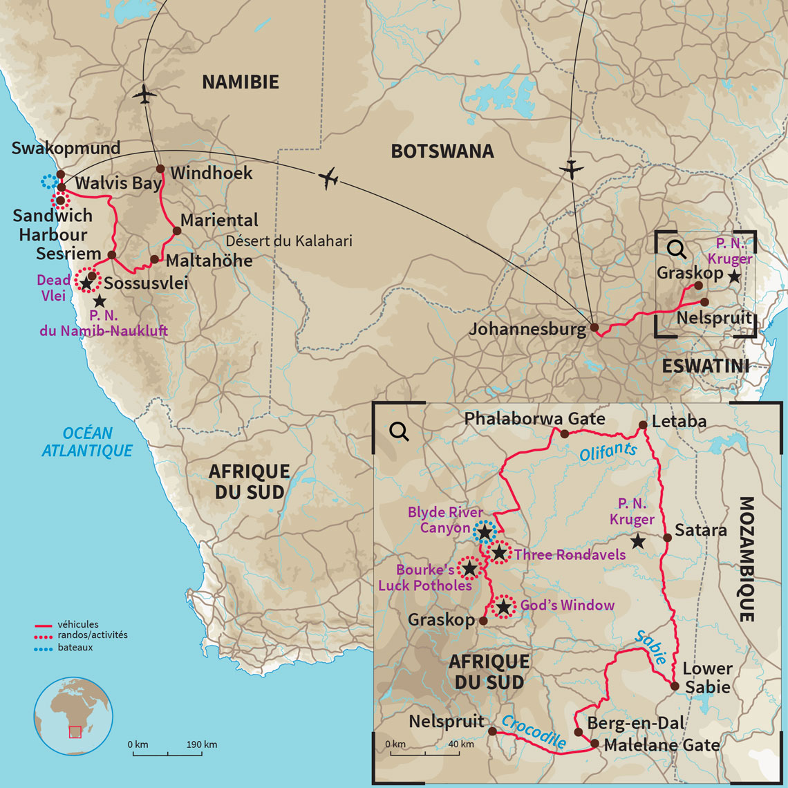 Carte Afrique du Sud : Afrique du sud & Namibie, aventure australe
