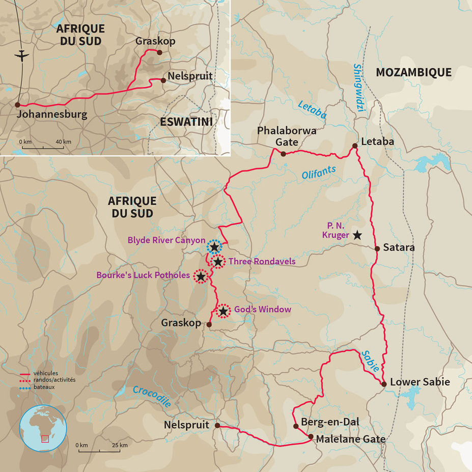 Carte Afrique du Sud : Sur les pistes du Kruger