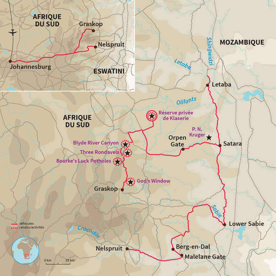 Carte Afrique du Sud : L'Afrique du Sud, mi lodge mi camping