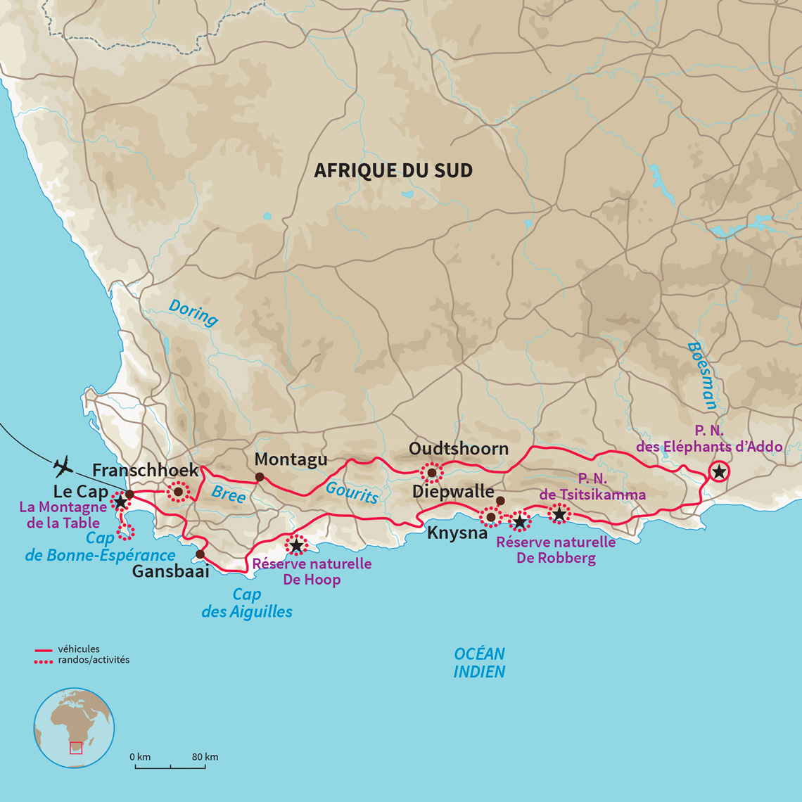 Carte Afrique du sud : Petit Karoo et Grand Jardin