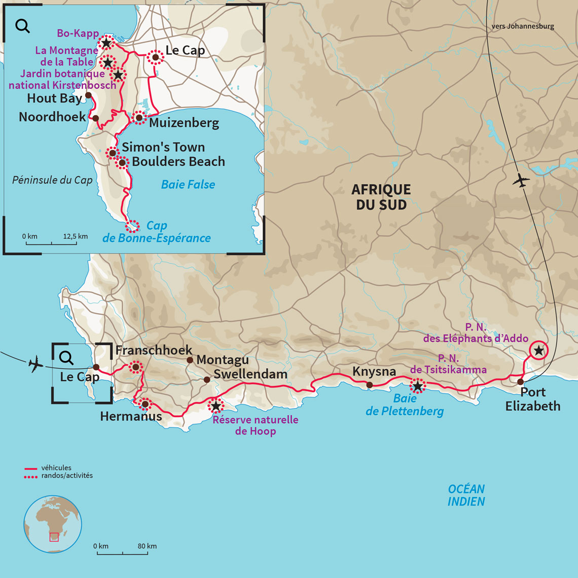 Carte Afrique du Sud : Garden trip : itinéraire d'enfants gâtés
