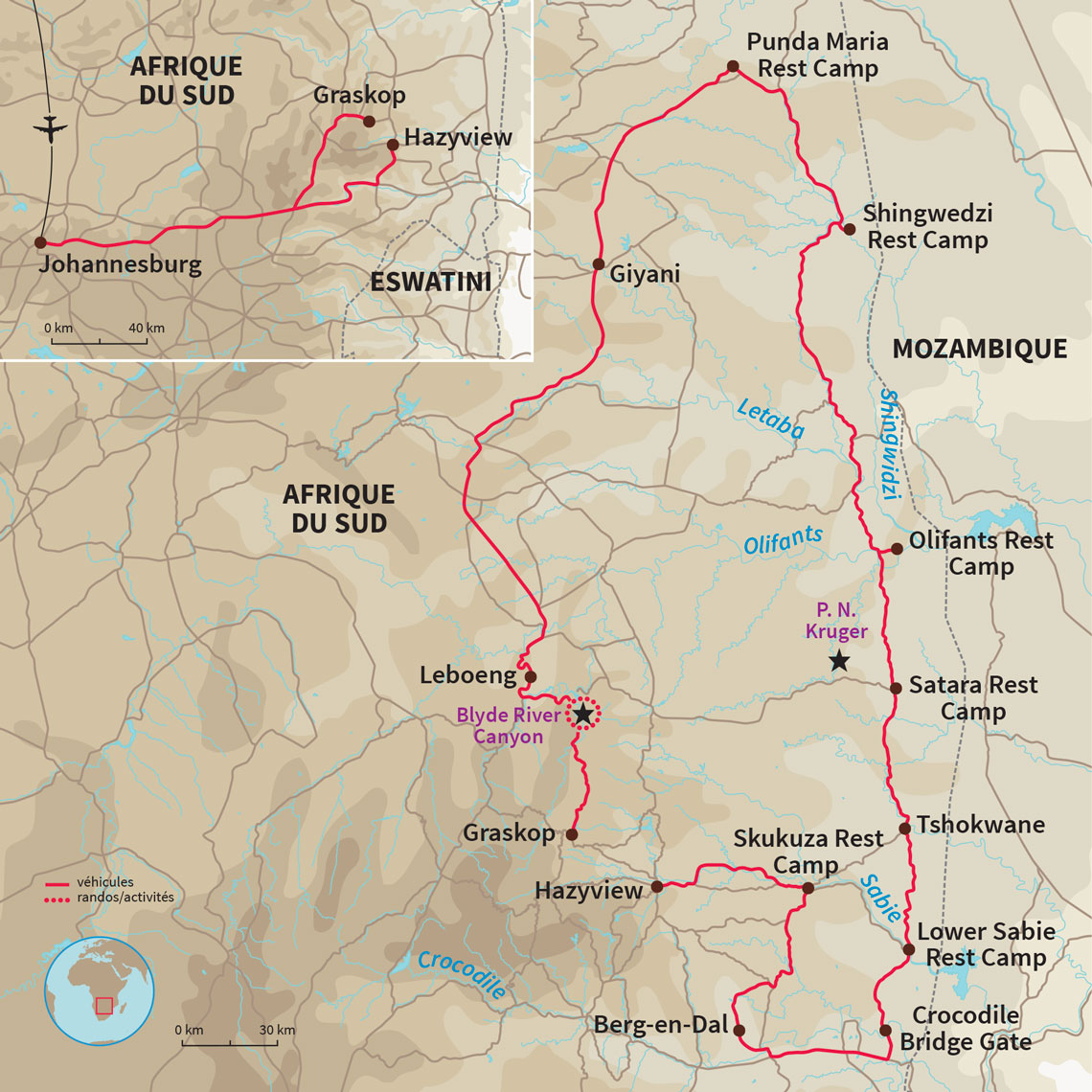 Carte Afrique du Sud : Aventure 100% Kruger 