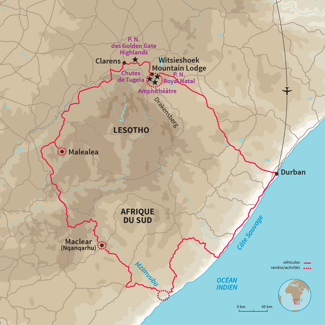 Carte Afrique du sud : Trek de la 