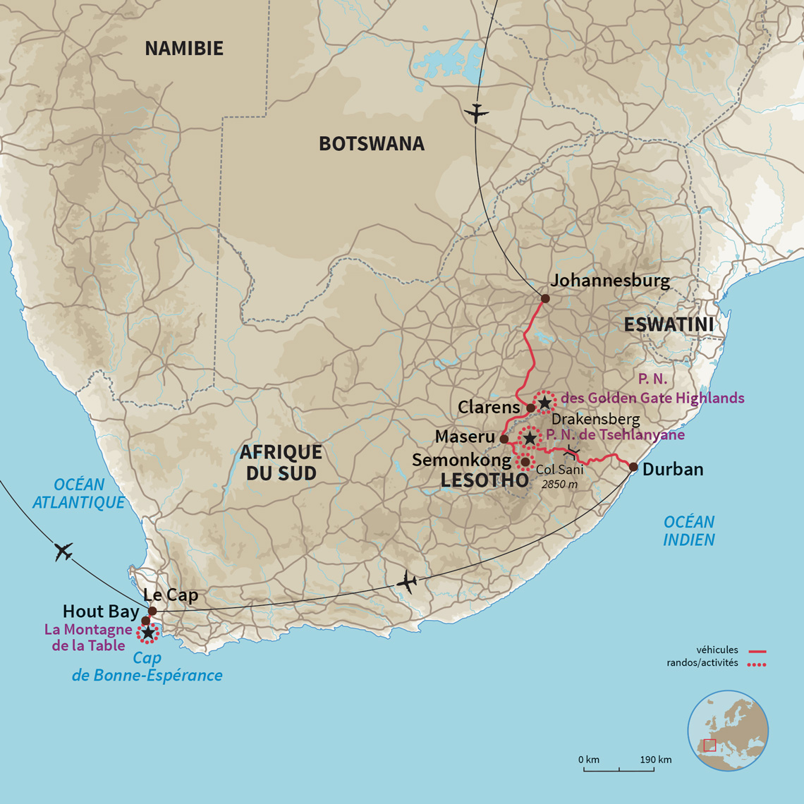 Carte Lesotho : Lesotho, road trip tout-terrain