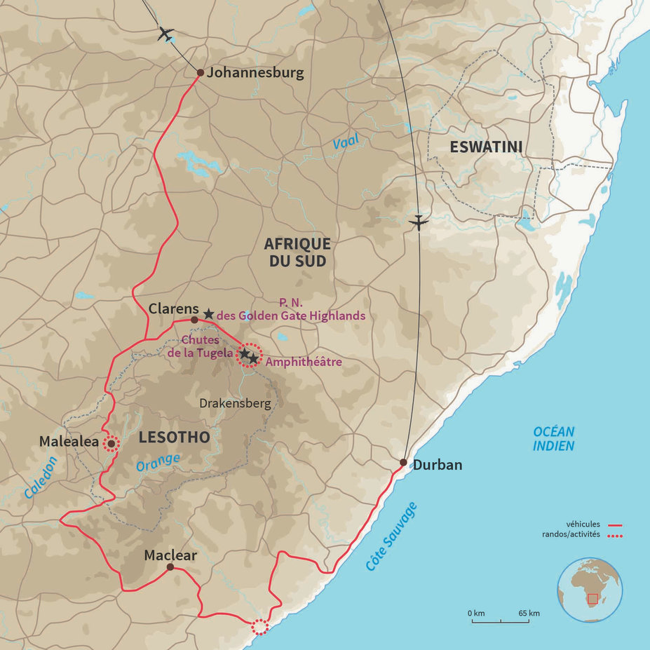 Carte Afrique du Sud : Trek du Drakensberg à la 