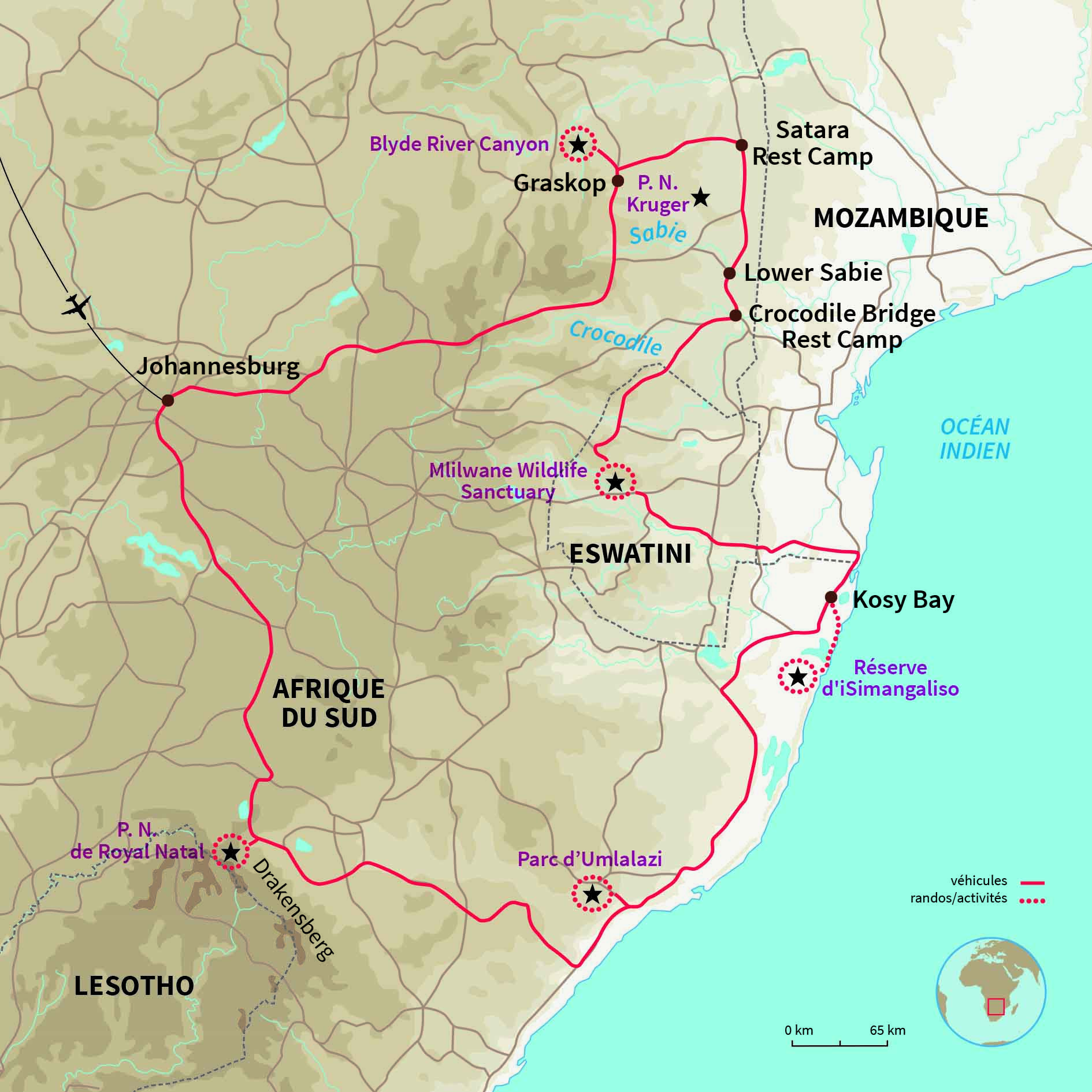 Carte Afrique du sud : Bush Trip du Kruger à l'océan