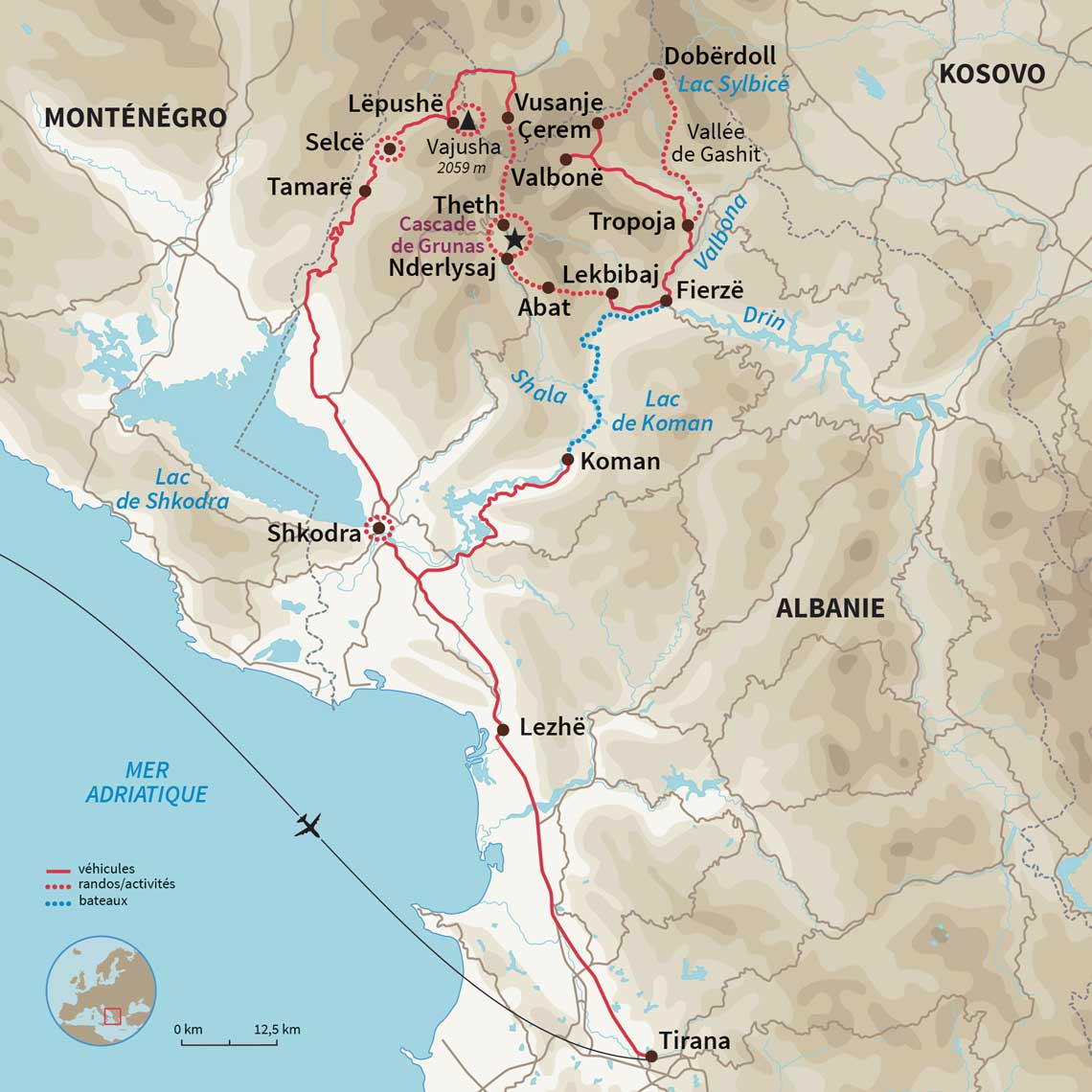 Carte Albanie : Sentiers et sommets du nord