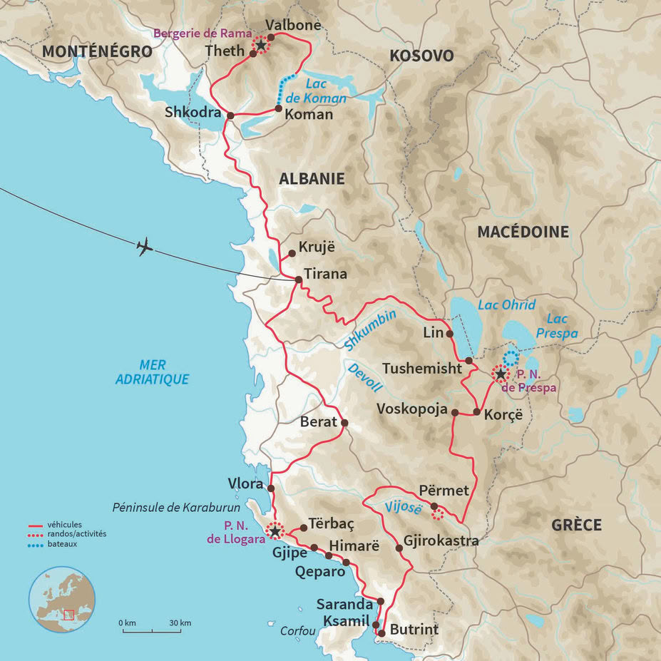 Carte Albanie : Le grand tour de l'Albanie