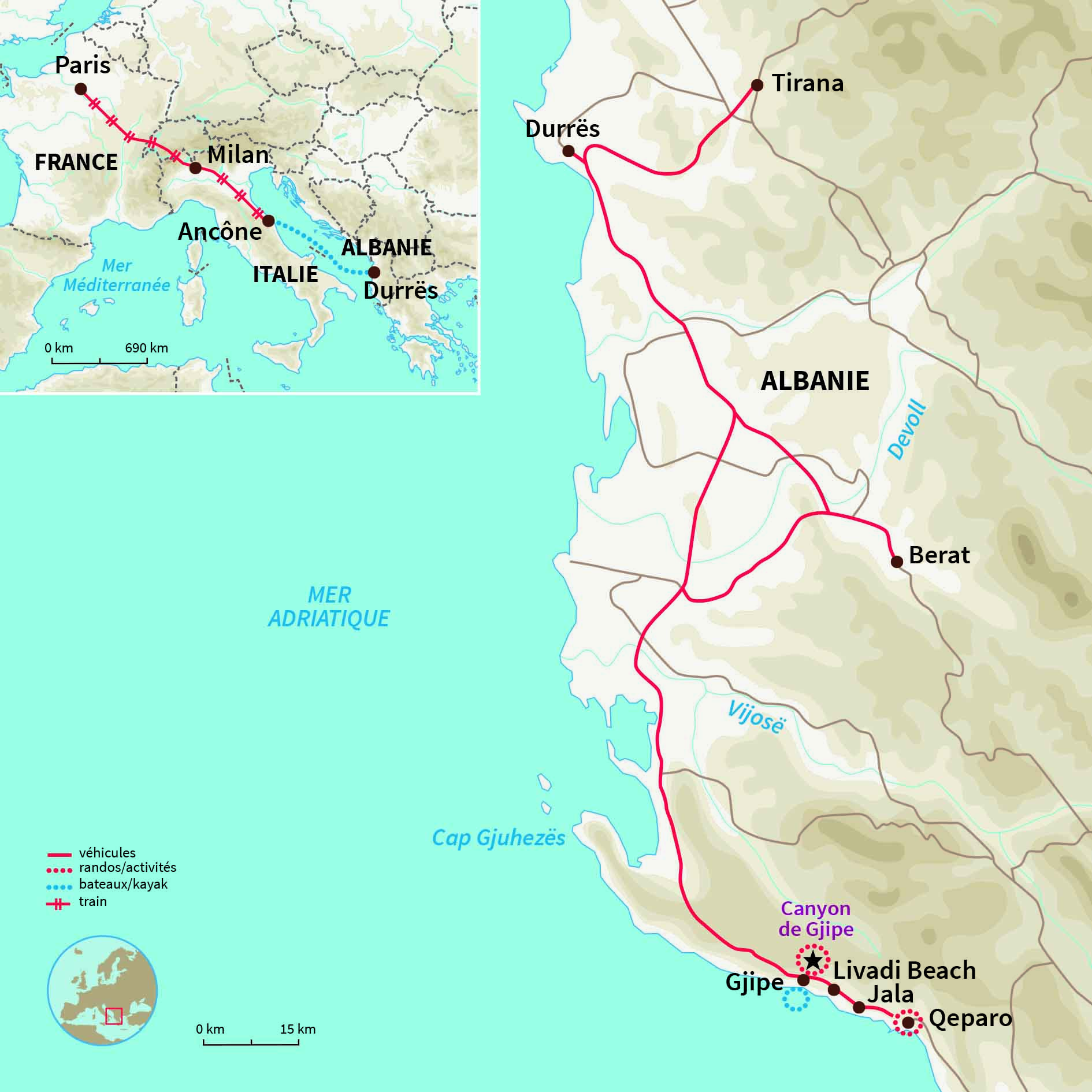 Carte Albanie : Multi-activités en Albanie (A/R en train)