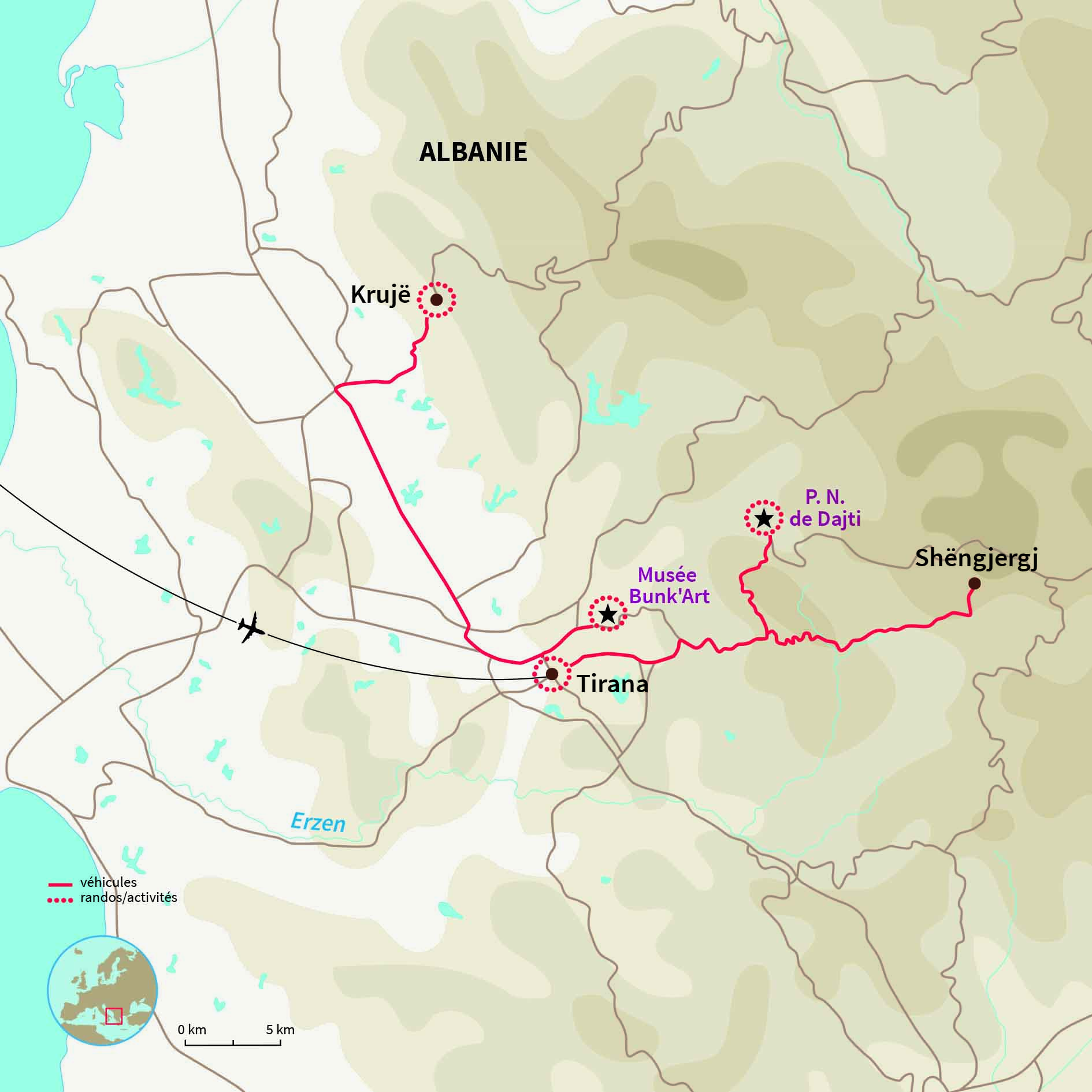 Carte Albanie : Yoga et randonnée en Albanie 