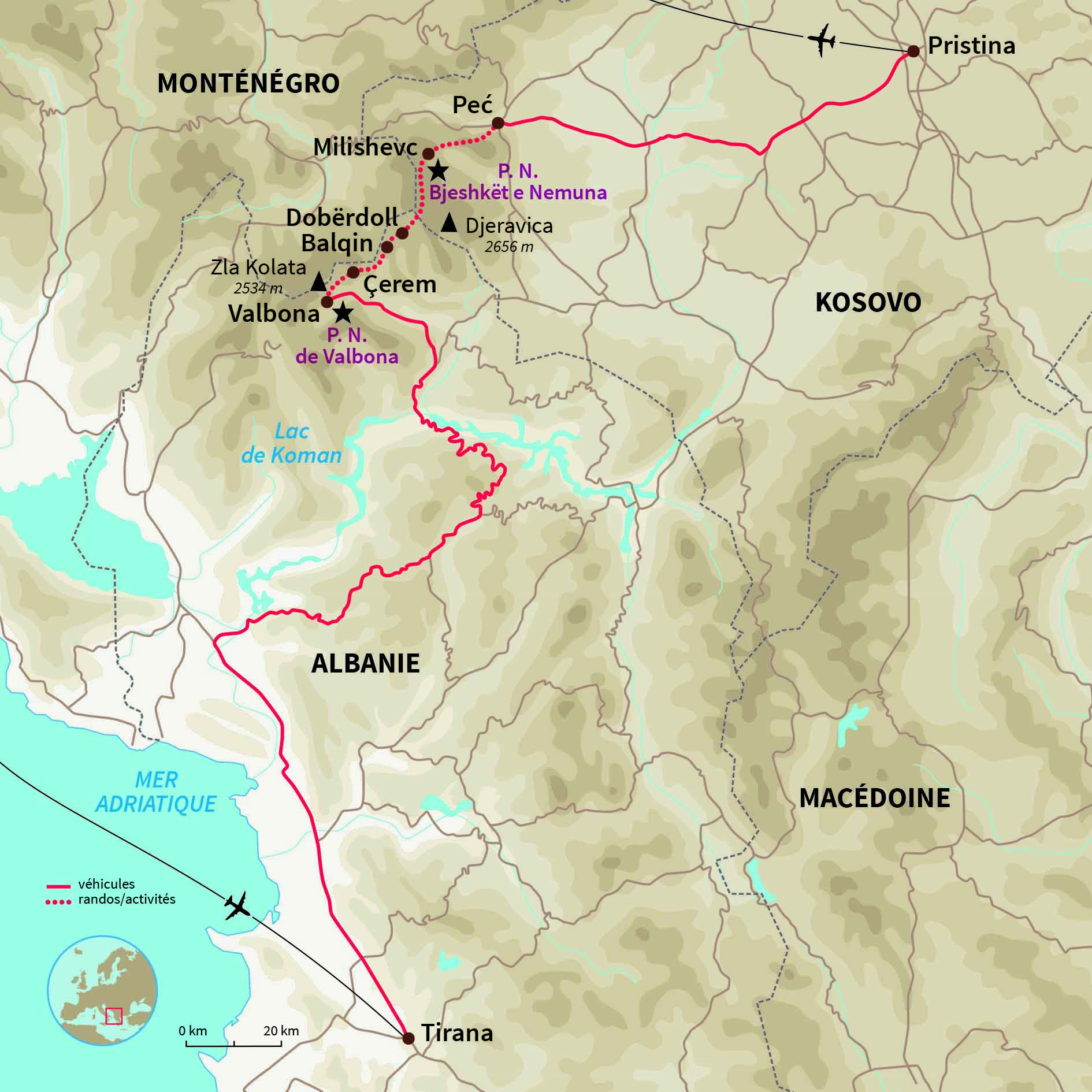 Carte Albanie : Trek au sommet des Balkans 