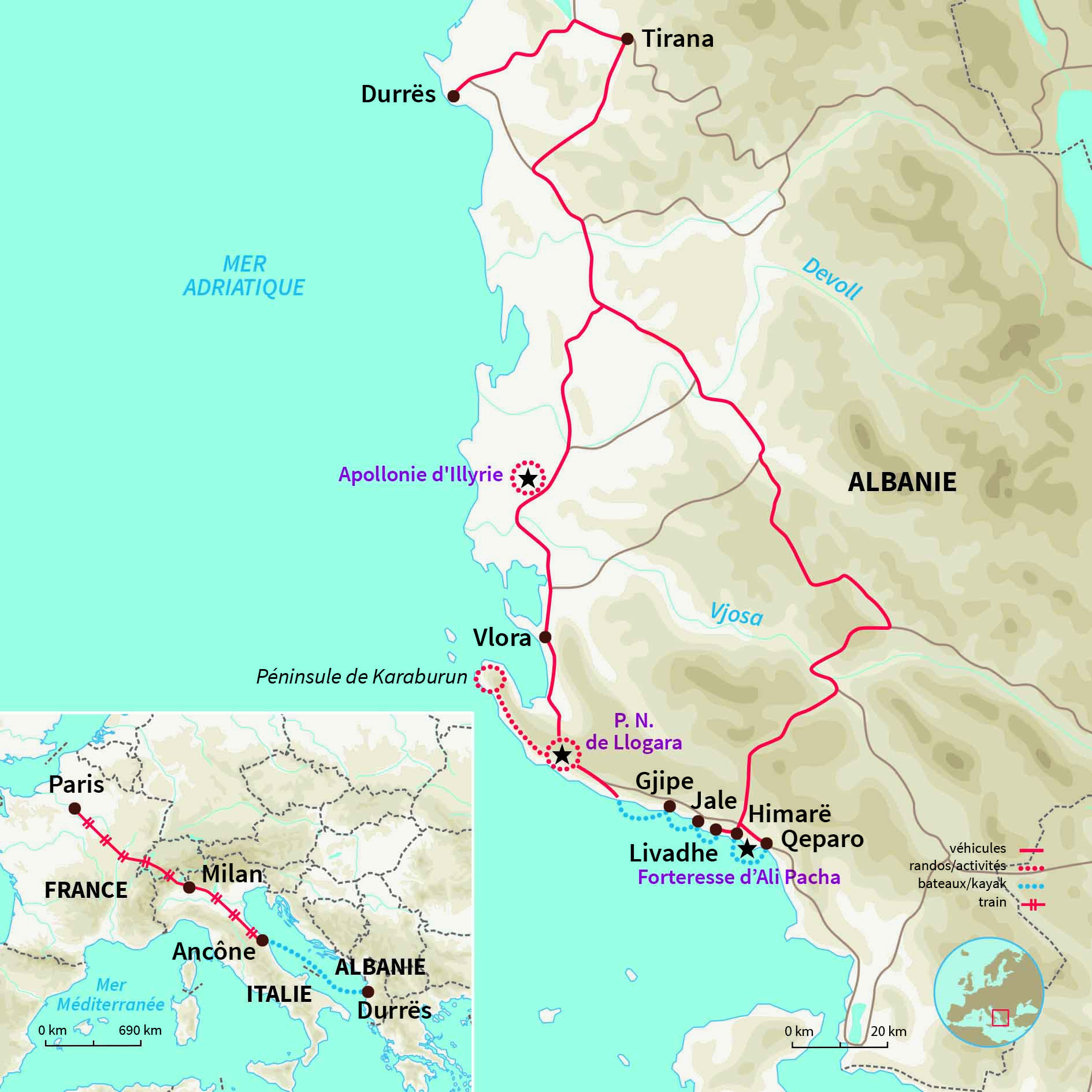 Carte Albanie : Et au milieu coule la Riviera (A/R en train)