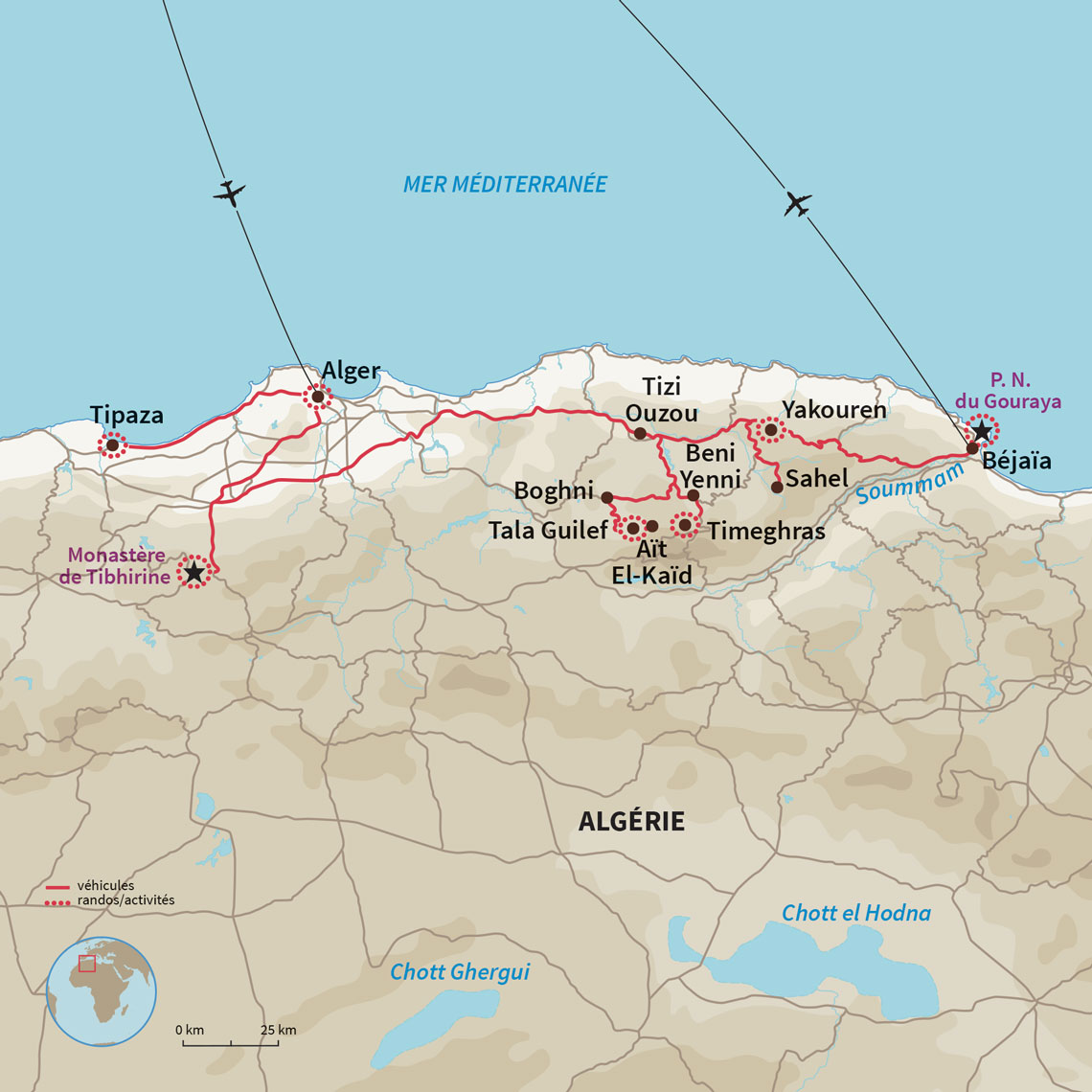 Carte Algérie : Villages et sentiers secrets de Kabylie