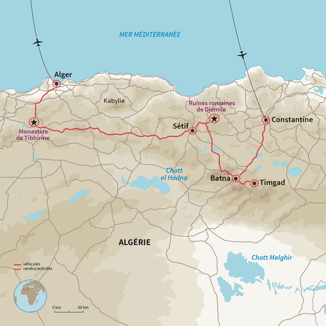 Carte Algérie : Eclipse 2027 : Le soleil s’éteint sur Timgad
