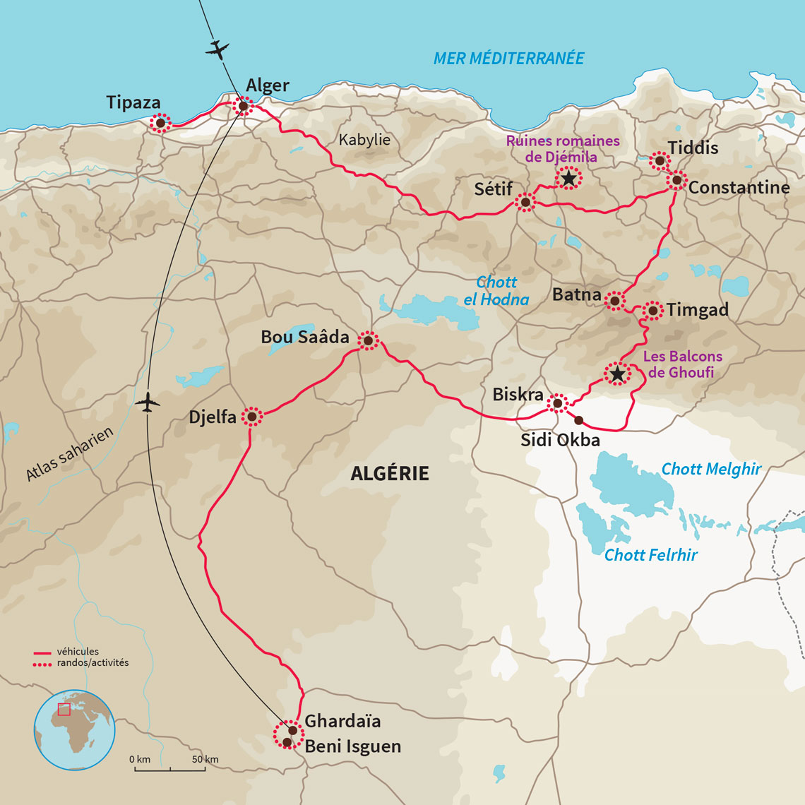 Carte Algérie : L’Algérie, le long de la Transsaharienne