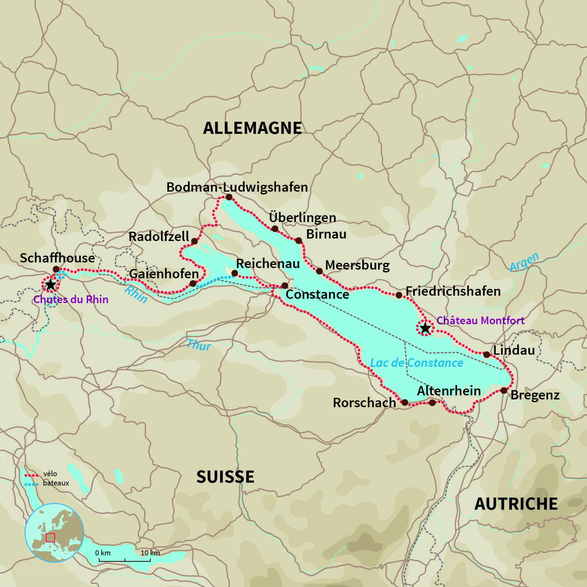 Carte Allemagne : Le meilleur du lac de Constance à vélo