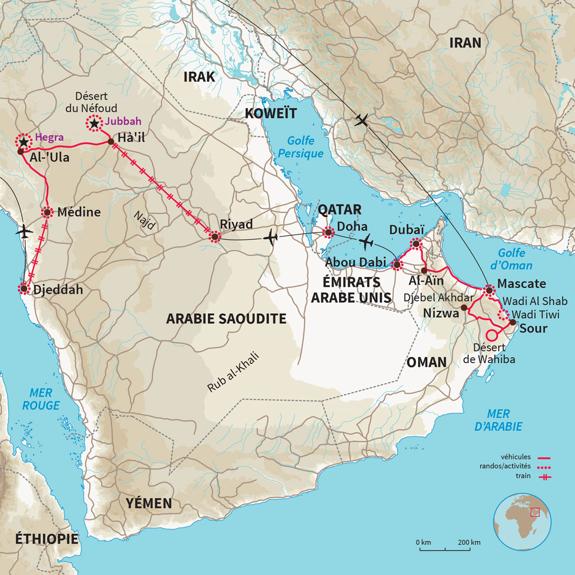 Carte Arabie saoudite : Du Golfe Persique à la Mer Rouge