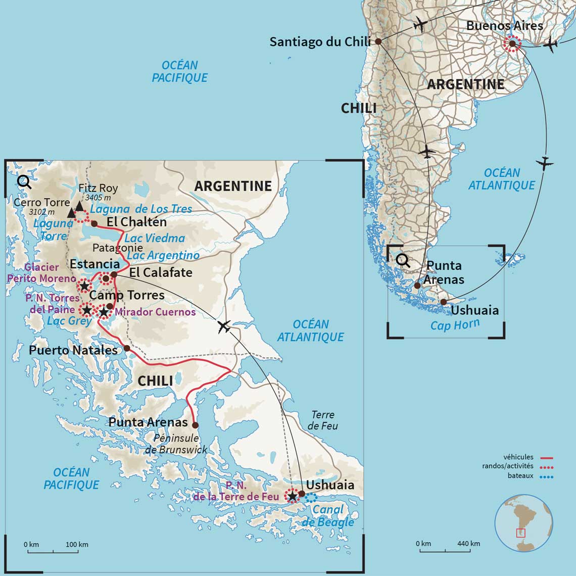 Carte Argentine : Sur les traces du trek W