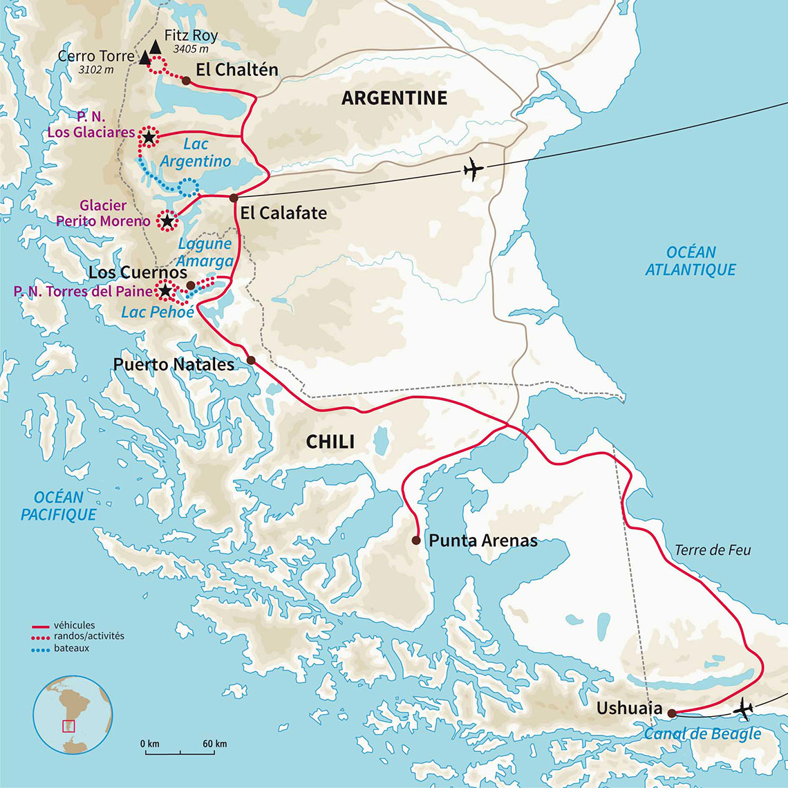 Carte Argentine : Sur les traces du trek W
