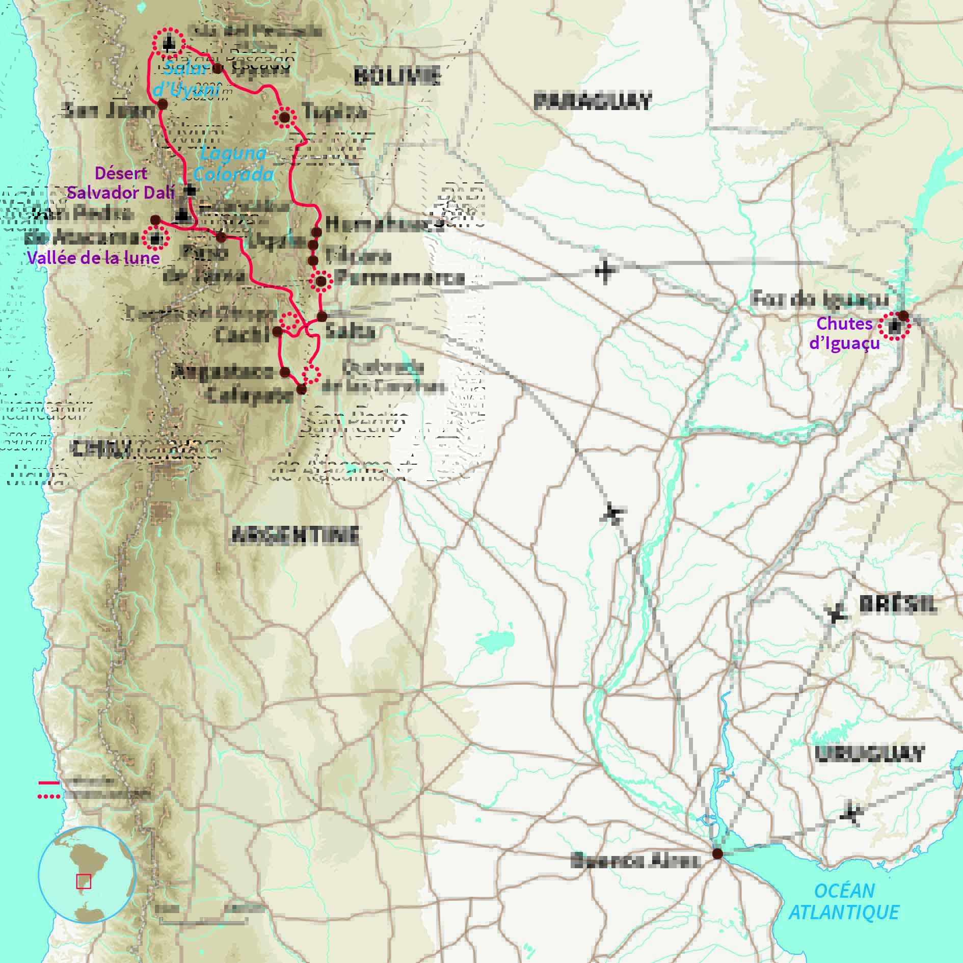 Carte Argentine : Trilogie Andine et chutes d'Iguazu